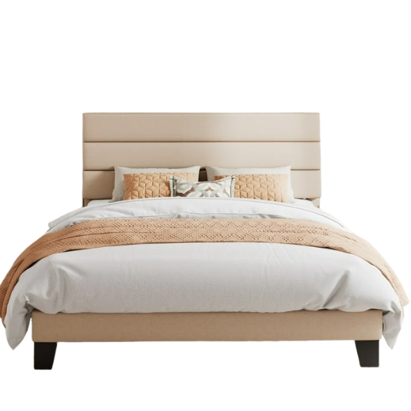 King Size Upholstered Platform Bed with Steel Frame, Foam Padding, and Durable Slat Support