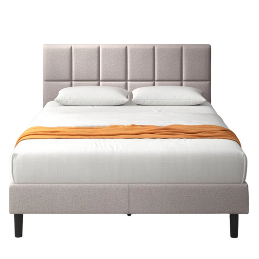 Modern King Size Upholstered Low Profile Platform Bed – Square-Tufted Headboard, Durable Steel Frame