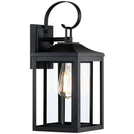 1-Light Outdoor Wall Sconce – Modern Lantern Design with Black Finish & Clear Seeded Glass for Porches, Entryways, and More