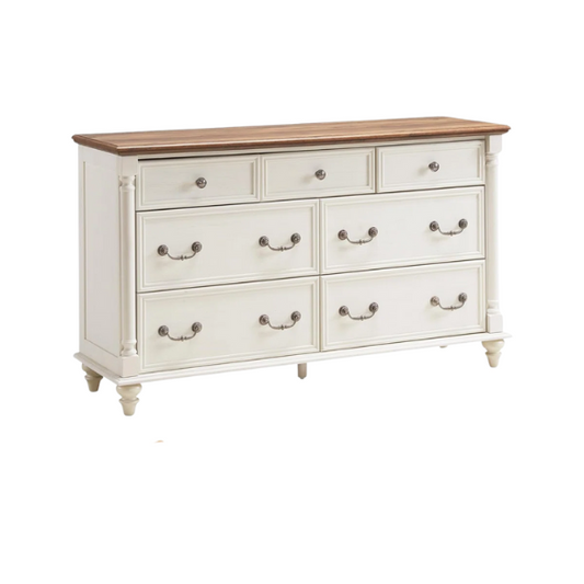 Farmhouse 7-Drawer Rustic Dresser with Two Drawer Sizes, Perfect for Bedroom or Living Room Storage