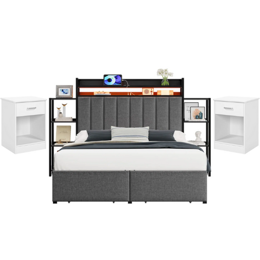 Luxurious 3-Piece Queen Bedroom Set with Gem-Inspired Tufted Button Headboard, Upholstered Platform Bed & 2 Elegant Nightstands