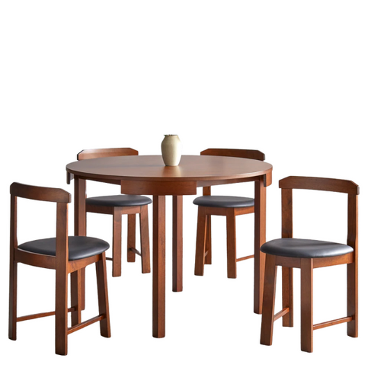 5-Piece Compact Round Dining Set – Space-Saving Design with Vegan Leather or Fabric Seats
