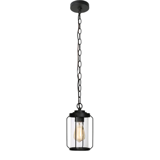 Black Outdoor Hanging Lantern Pendant Light – Weather-Resistant, Adjustable Height Pendant for Porch, Hallway, Front Door, and Entryway (D6" x H70")