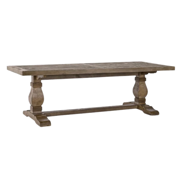 Reclaimed Pine Wood Dining Table – Rustic, Hand-Finished with Weathered Brown Finish, Sturdy and Unique Design