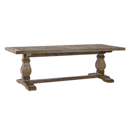 Reclaimed Pine Wood Dining Table – Rustic, Hand-Finished with Weathered Brown Finish, Sturdy and Unique Design