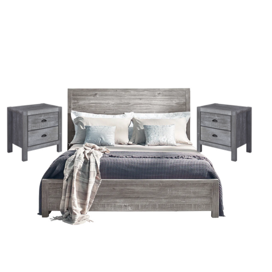 Durable Solid Pine Wood Queen Bed with Matching Dresser and Nightstand – Standard 3-Piece Bedroom Set