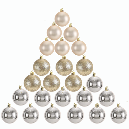 Gold & Silver Christmas Ball Ornaments – 24-Piece Set, Shatterproof Holiday Decorations (Available in 3 cm, 4 cm, and 6 cm)