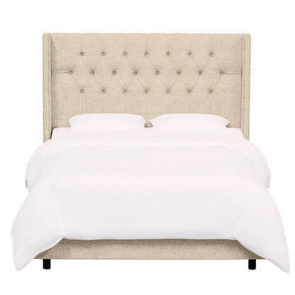 Timeless Upholstered Wingback King Size Bed with Button Tufting and Nailhead Trim