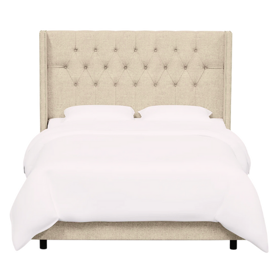 Timeless Upholstered Wingback King Size Bed with Button Tufting and Nailhead Trim