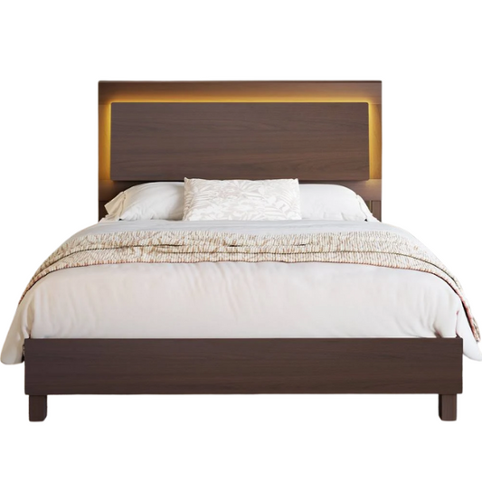 Modern King Size Wood Bed Frame with LED-Integrated Headboard & Adjustable Features for Ultimate Comfort