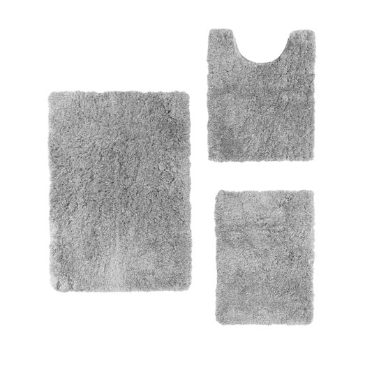 Light Grey Shaggy Bath Rug Set – Ultra-Soft Microfiber Non-Slip Bathroom Mat with Rubber Backing (2 or 3-Piece Set)