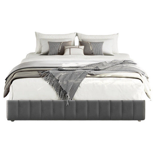 King Size Upholstered Platform Storage Bed with Velvet Fabric, Channel-Tufted Accents, and Built-In Drawers for Extra Storage