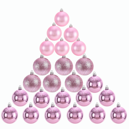 Pink Christmas Ball Ornaments – 24-Piece Set, Shatterproof Holiday Decorations (Available in 3 cm, 4 cm, and 6 cm)