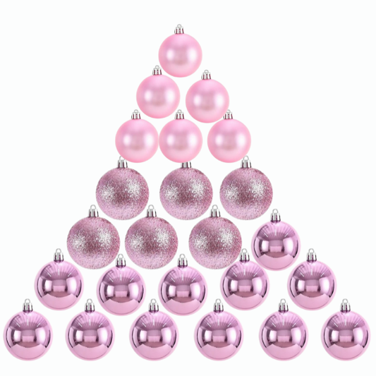 Pink Christmas Ball Ornaments – 24-Piece Set, Shatterproof Holiday Decorations (Available in 3 cm, 4 cm, and 6 cm)