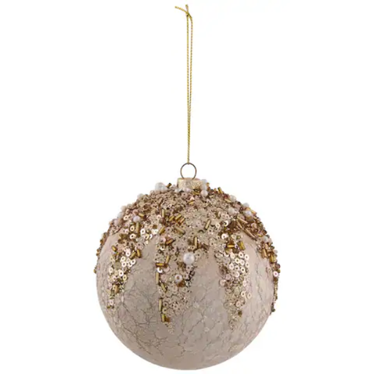 Champagne Gold Beaded Sequin Ornament – Elegant Vintage Christmas Décor
