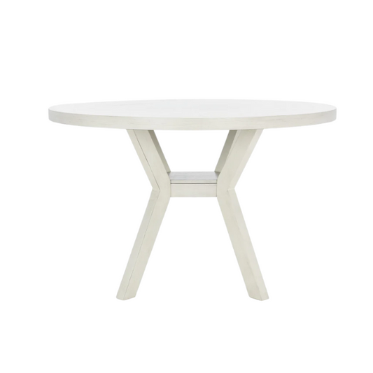 Round Wood Dining Table – French Bistro-Inspired Design, Sleek Dark Brown Frame