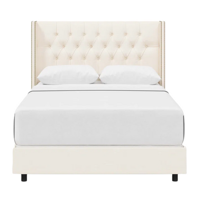 Timeless Upholstered Wingback King Size Bed with Button Tufting and Nailhead Trim