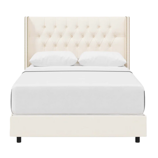 Timeless Upholstered Wingback King Size Bed with Button Tufting and Nailhead Trim