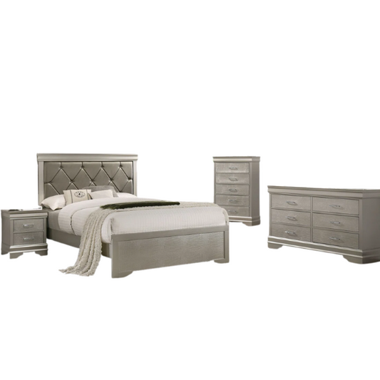 Luxurious 4-Piece Full Double Bedroom Set – Glamorous Faux Leather Design with Elegant Detailing