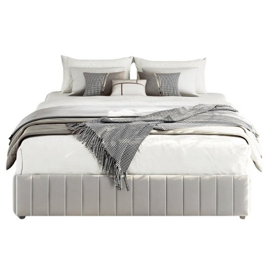 King Size Upholstered Platform Storage Bed with Velvet Fabric, Channel-Tufted Accents, and Built-In Drawers for Extra Storage
