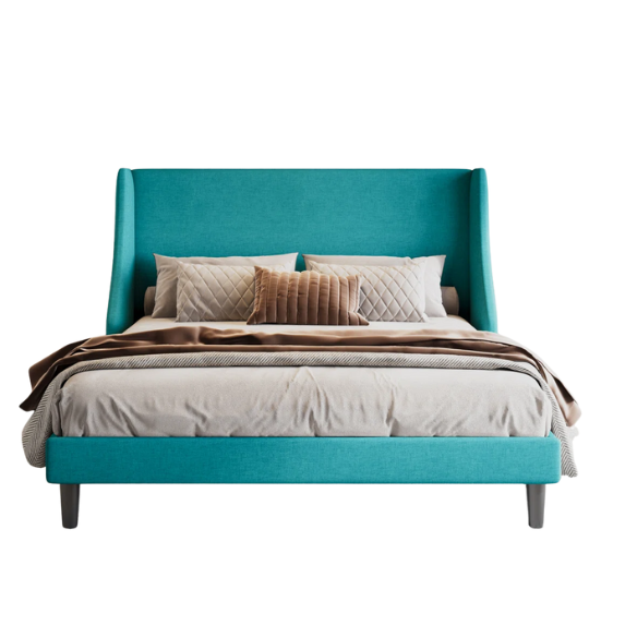 Modern Queen Size Upholstered Platform Bed with Deluxe Wingback and Linen Blend Fabric