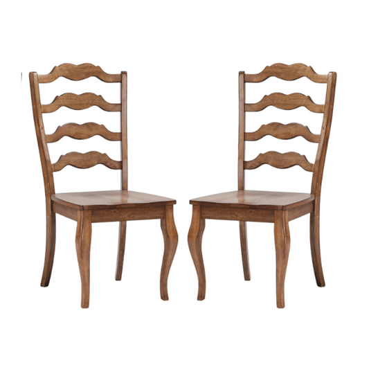 Rustic Ladder Back Solid Wood Dining Chairs (Set of 2) – Farmhouse Style Kitchen or Dining Room Seating