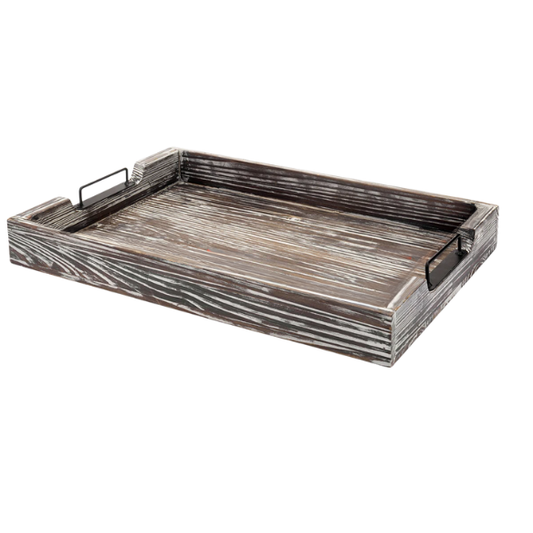 Solid Wood Ottoman Serving Tray – Distressed Antique Finish for Multi-Use Functionality & Rustic Charm