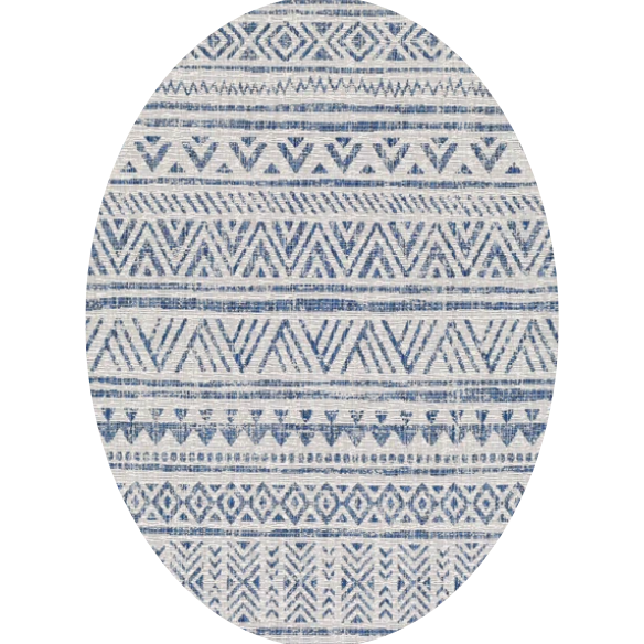 Striped Geometric Area Rug – Blue & Cream White, Durable Polypropylene, Low-Pile Design for High-Traffic Indoor/Outdoor Spaces