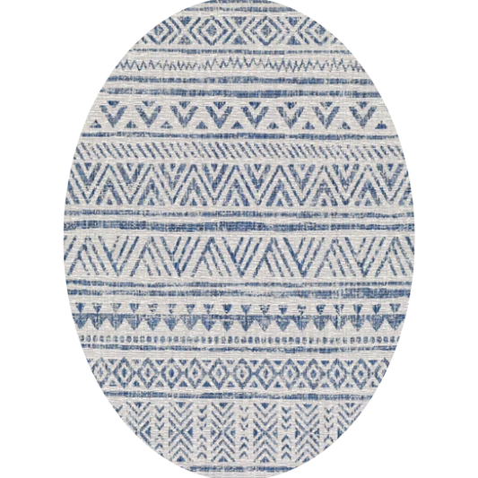 Striped Geometric Area Rug – Blue & Cream White, Durable Polypropylene, Low-Pile Design for High-Traffic Indoor/Outdoor Spaces