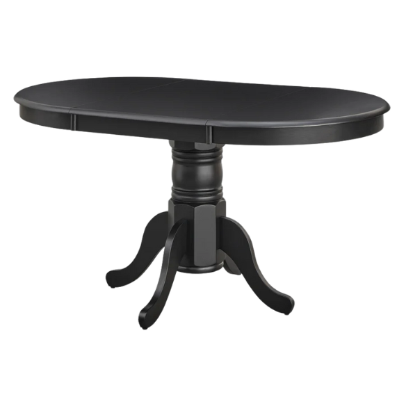Farmhouse Solid Rubberwood Dining Table with 22-Inch Extension Leaf – Pedestal Base, Seats 6, Available in Oak, Matte Black, White/Natural, Grey/Walnut Finishes