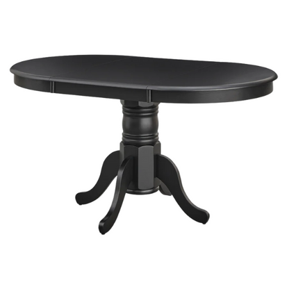 Farmhouse Solid Rubberwood Dining Table with 22-Inch Extension Leaf – Pedestal Base, Seats 6, Available in Oak, Matte Black, White/Natural, Grey/Walnut Finishes