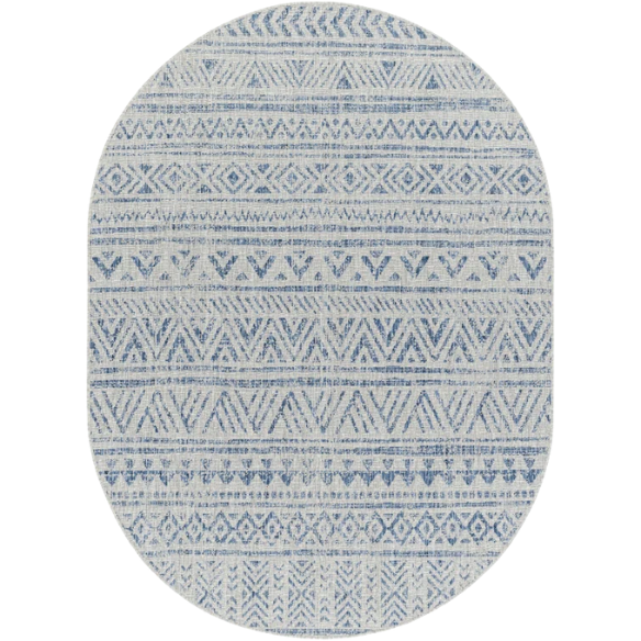 Striped Geometric Area Rug – Blue & Taupe, Durable Polypropylene, Low-Pile Design for High-Traffic Indoor/Outdoor Spaces
