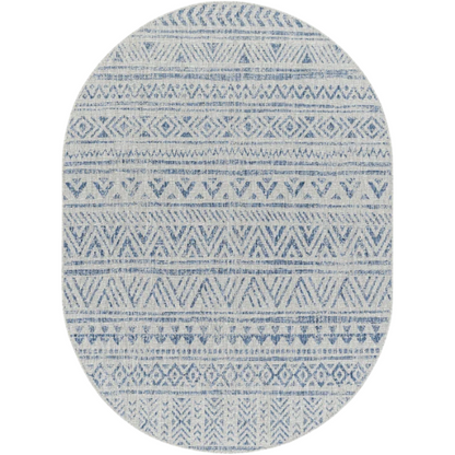 Striped Geometric Area Rug – Blue & Taupe, Durable Polypropylene, Low-Pile Design for High-Traffic Indoor/Outdoor Spaces
