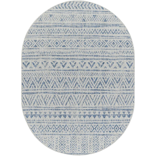 Striped Geometric Area Rug – Blue & Taupe, Durable Polypropylene, Low-Pile Design for High-Traffic Indoor/Outdoor Spaces
