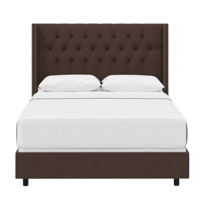 Timeless Upholstered Wingback King Size Bed with Button Tufting and Nailhead Trim
