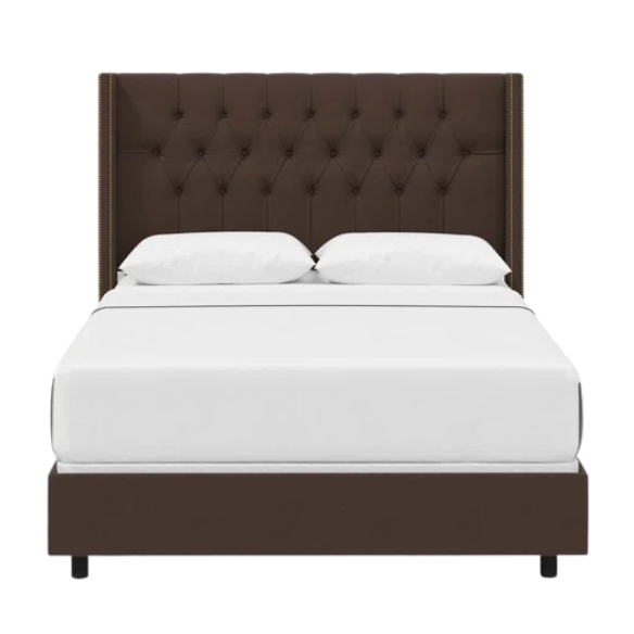 Timeless Upholstered Wingback King Size Bed with Button Tufting and Nailhead Trim