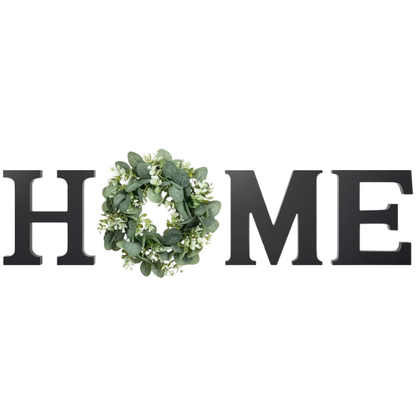 Farmhouse Wall Decor – Versatile 'Home' Logo with Wreath Hangers for Easy Display – Horizontal, Vertical, or Desktop Mounting Options