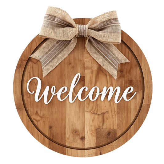 Rustic Wooden Welcome Sign with Burlap Bow