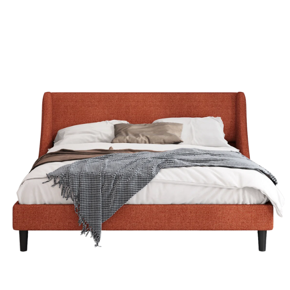 Luxurious King Size Upholstered Platform Bed with Deluxe Wingback Headboard – Soft Velvet and Linen Blend Upholstery, Sturdy Solid Wood Frame, and Modern Minimalist Design for Ultimate Comfort