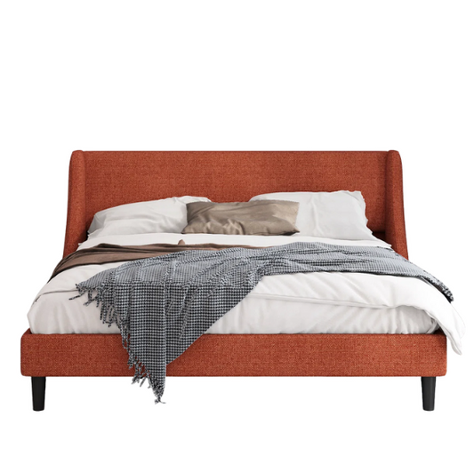 Luxurious King Size Upholstered Platform Bed with Deluxe Wingback Headboard – Soft Velvet and Linen Blend Upholstery, Sturdy Solid Wood Frame, and Modern Minimalist Design for Ultimate Comfort