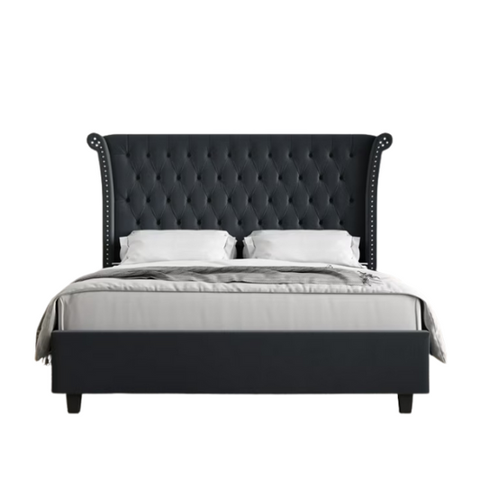 Luxurious Tufted Button Upholstered Wingback Queen Bed with Raised Headboard for Ultimate Comfort
