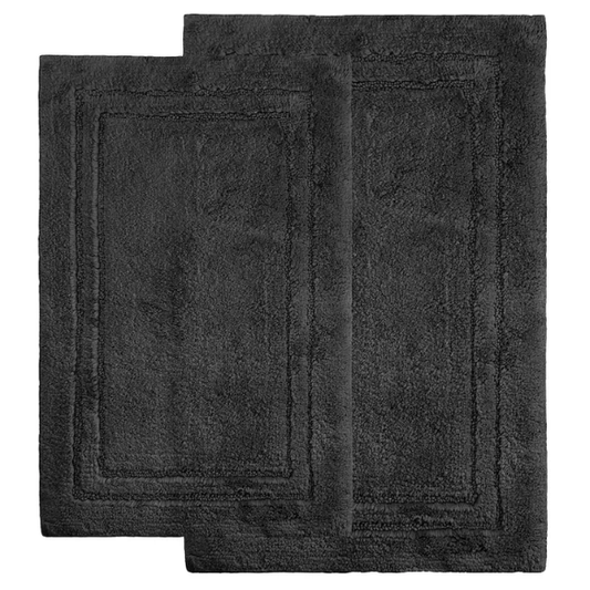 Black Cotton 2-Piece Bath Rug Set – Plush, Non-Slip, Highly Absorbent Rugs (20" x 30" & 24" x 36")