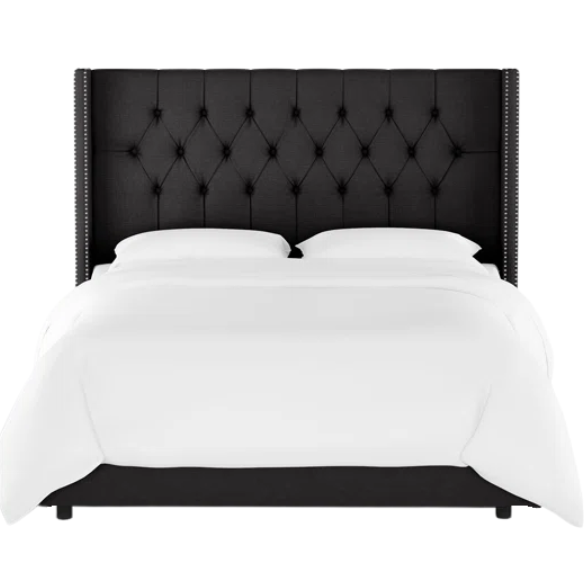 Timeless Upholstered Wingback King Size Bed with Button Tufting and Nailhead Trim