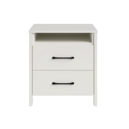 22.7" 2-Drawer Nightstand – Space-Saving Modern Minimalism, Engineered Wood with Clean-Lined Silhouette, Neutral Finish, Open Cubby & 2 Spacious Drawers for Bedroom Storage, Ideal for Tech & Accessories