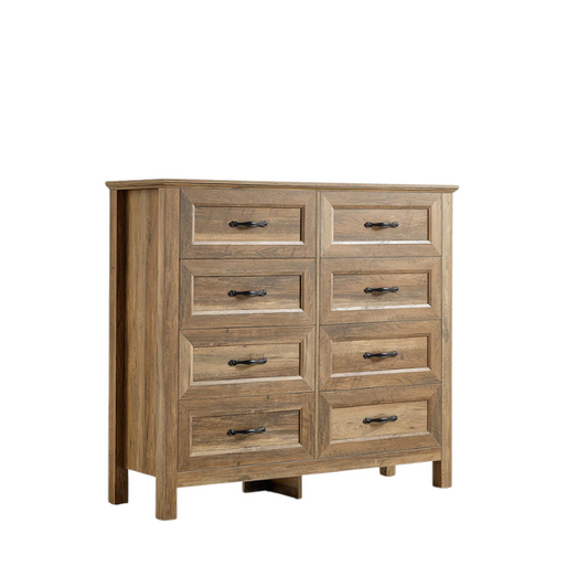 French Country-Inspired 8-Drawer 47.3" Double Dresser with Rustic Finish, Crown Molding, and Tapered Legs