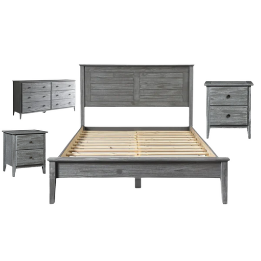 Brushed Wooden Full Double Size Bed and Bedroom Set – Elegant Design with Sturdy Construction and Rustic Charm