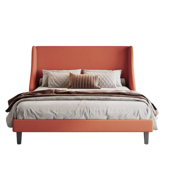 Modern Queen Size Upholstered Platform Bed with Deluxe Wingback and Linen Blend Fabric