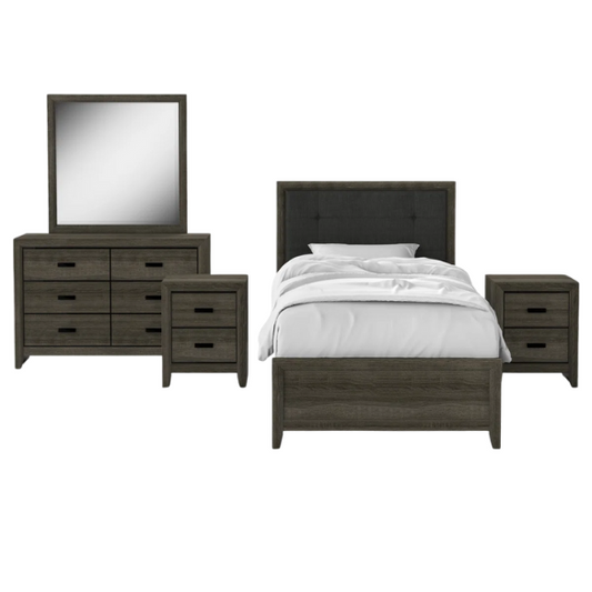 Rustic Grey Farmhouse 5-Piece Twin Bedroom Set – Charming & Durable Design