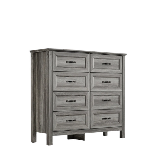 French Country-Inspired 8-Drawer 47.3" Double Dresser with Rustic Finish, Crown Molding, and Tapered Legs