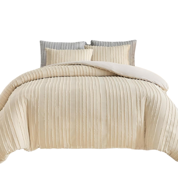 Luxurious Tufted Duvet Cover Set – Queen Size | Striped Textured Boho Bedding | Ultra-Soft Washed Microfiber | 3-Piece Set